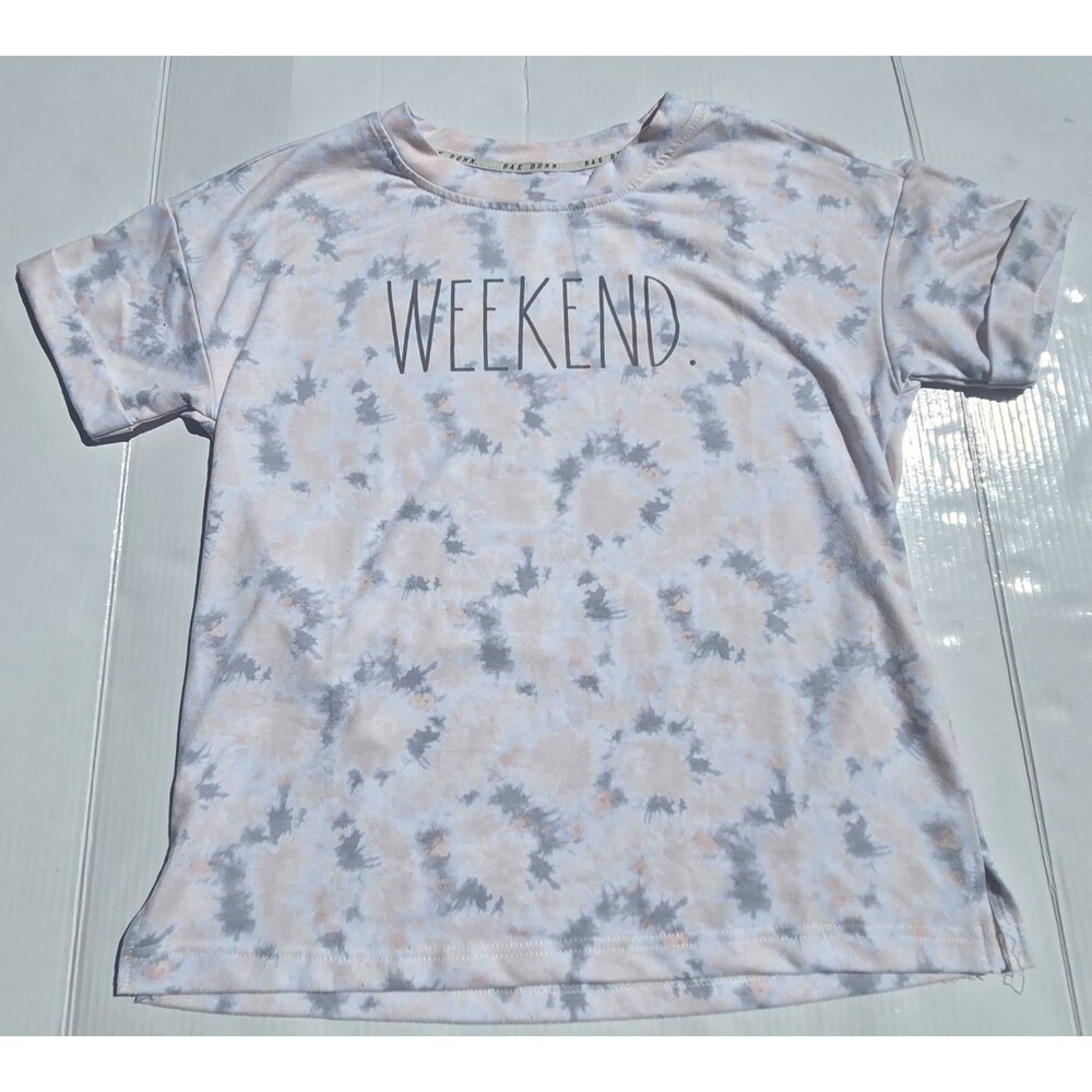 Rae Dunn Weekend Tie Dye T-Shirt Women's Medium Pink Gray Graphic Short Sleeve M
